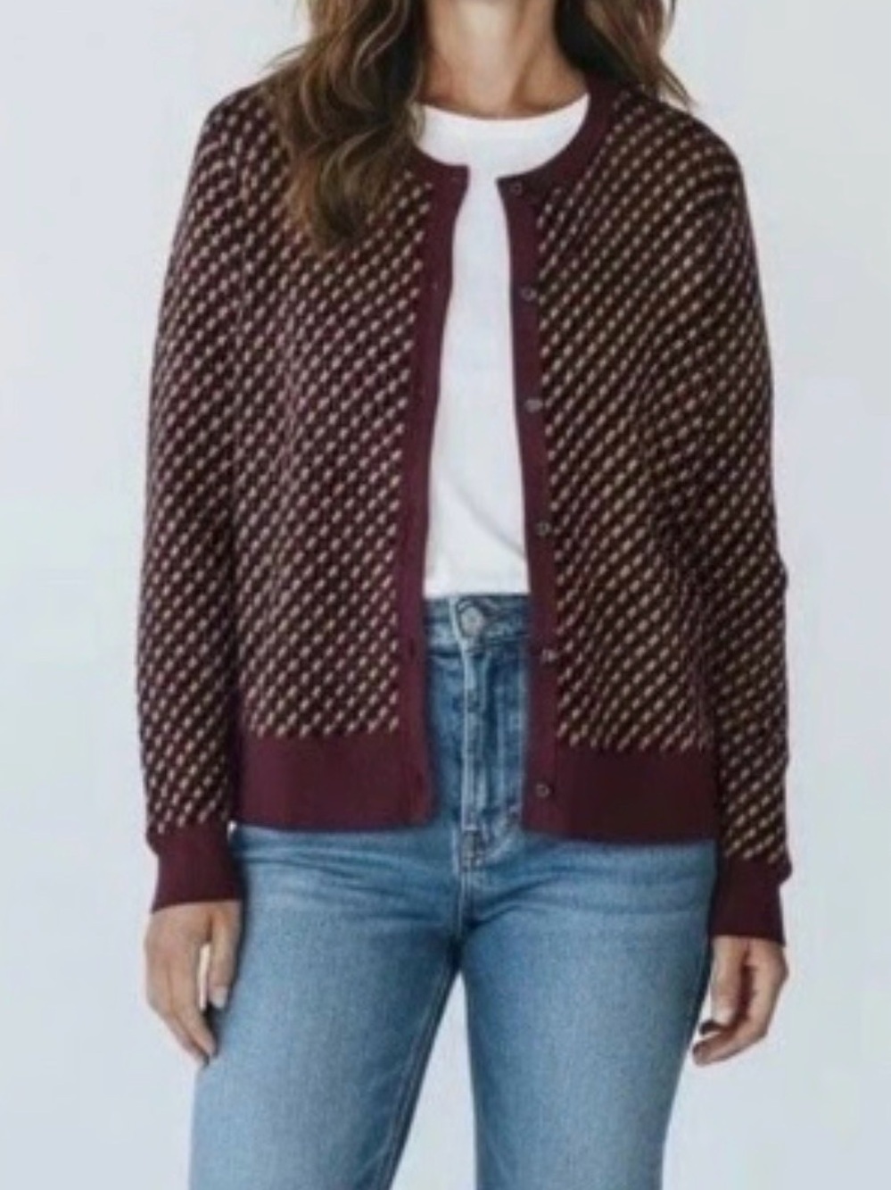 Ann Taylor Geometric Jacguard Cardigan Sweater